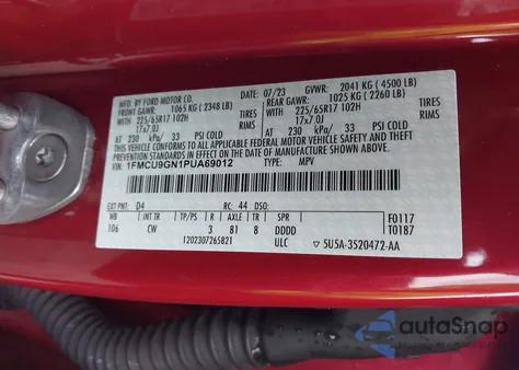 2023 Ford Escape Active z USA, uszkodzony, nr VIN 1FMCU9GN1PUA69012